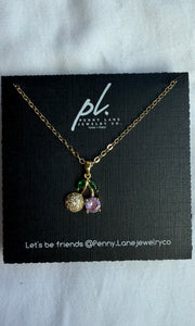 Jenny Cherry Charm Necklace Gold Filled Minimal
