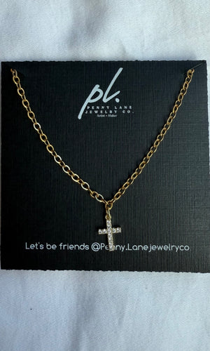 Annie Delicate Minimal Rhinestone Cross Gold Color Necklace