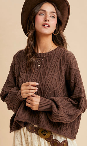 Letti Hazelnut Cotton Cable Knit Pullover