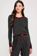 Miguel Charcoal Long Sleeve Top with Contrast Collar