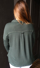 Ozias Hunter Green Ribbed Long Sleeve Henley Top