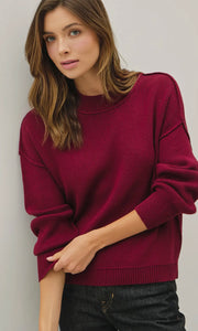 Idris Burgundy Ribbed Knit Sweater with Raw Seam Details