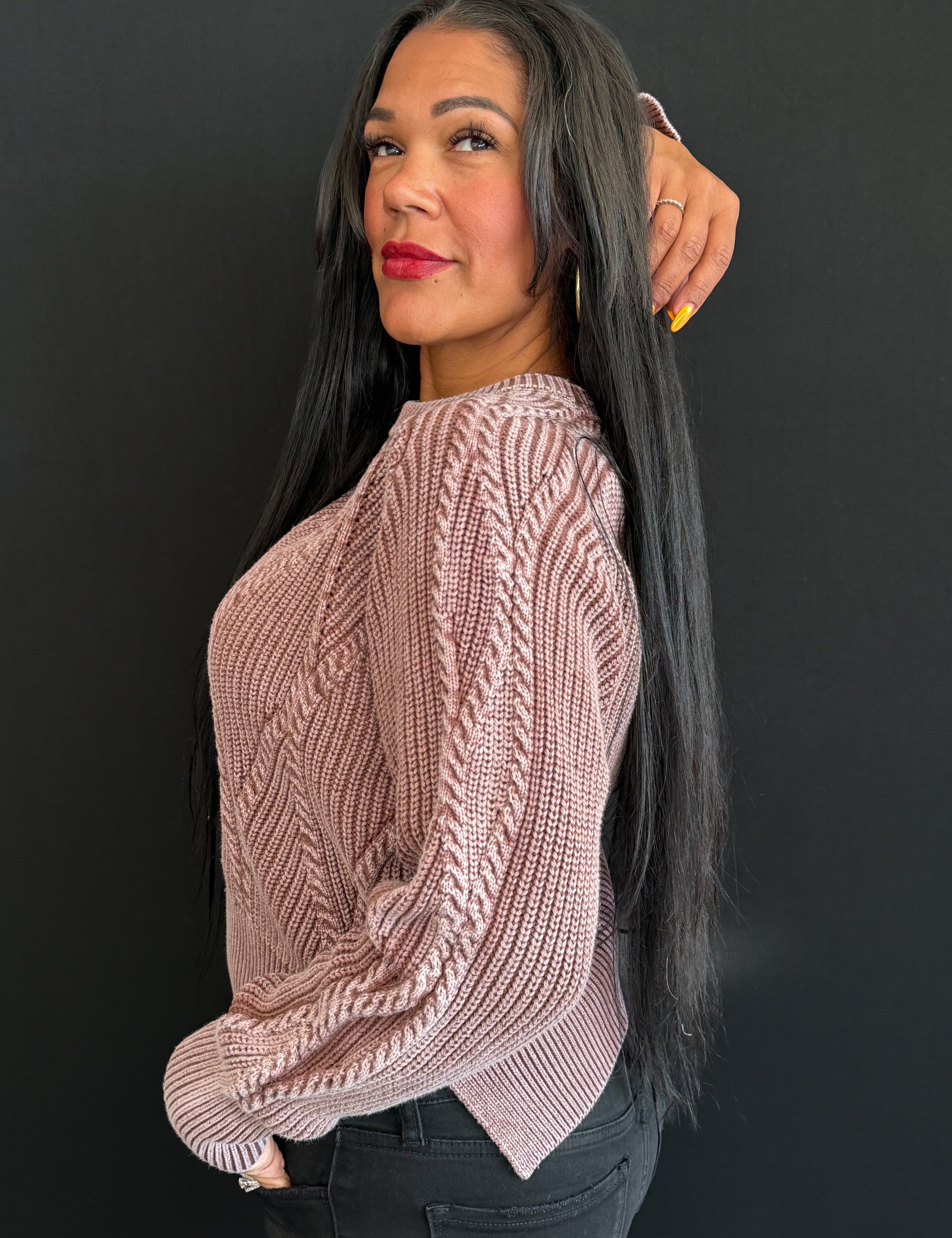 Bradley Scoop Neck Cable Knit Washed Sweater