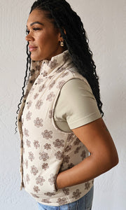 Maxine Ecru Floral Brushed Padding Vest
