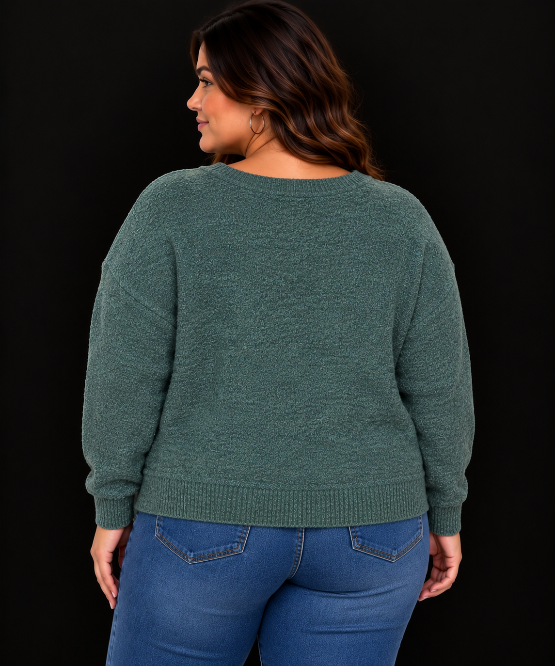 Bethany Plus Teal Green Ribbed Classic Sweater