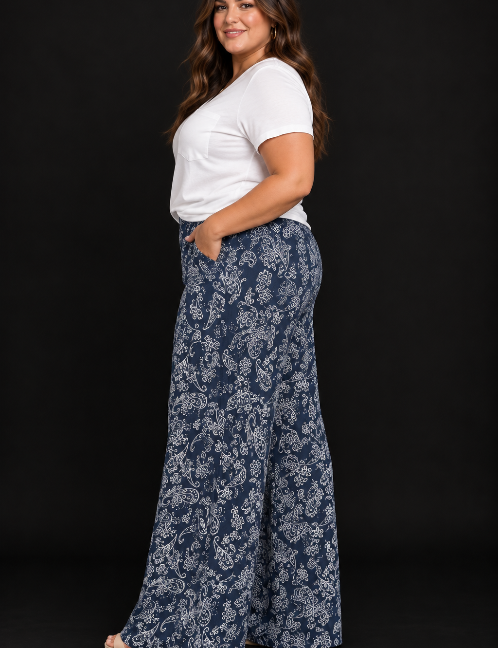 Bexley Plus Indigo Paisley Wide Leg Flowy Pants