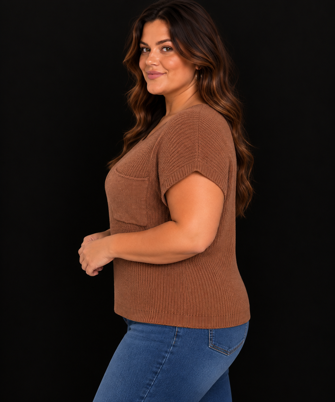 Briar Plus Brick Dolman Cap Sleeve Cropped Sweater