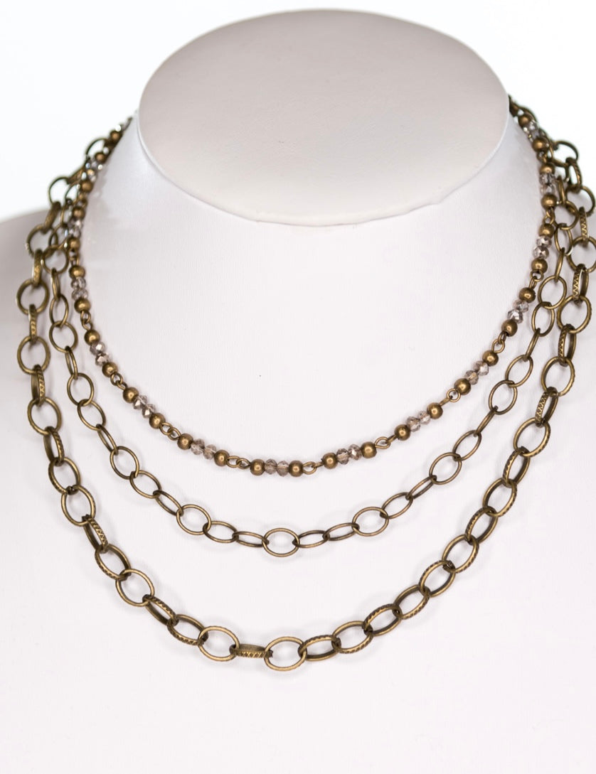 Cybil Bronze Beaded Multi Strand Necklace