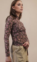 Percy Chocolate Floral High Neck Fitted Sheer Mesh Lace Knit Top
