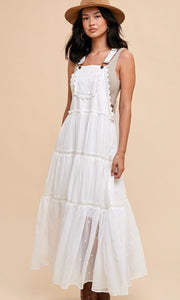 Aleen - Off White Lace Inset Embroidered Skirtall Dress