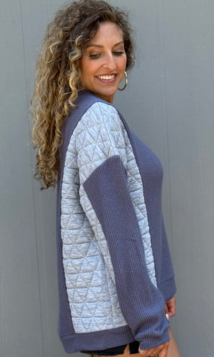 Mack Mixed Fabric Crew Neck Top