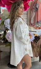Mira Oversized Embroidered Button Down Top