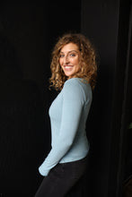 Nicole Teal Ribbed Notched Neck Longsleeve Basic Top