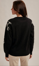 Mallory Black Embroidered Crew Neck Sweater Pullover