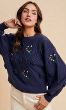 Luisa Navy 3D Embroidered Cable Pullover
