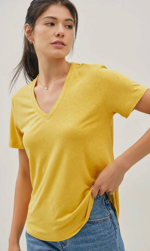 Liam Sunflower Loose Fit Basic V-Neck Short Sleeve T-Shirt