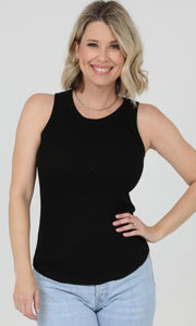 Corliss Black Rib Knit Rounded Hem Tank Top