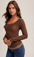 Malia Brown Double Layer Scoop Neck Mesh Top