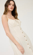 Gi Oatmeal Spaghetti Strap Button Down Front Tie Midi Dress