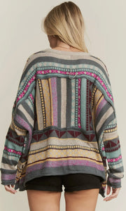 Rudy Teal Eclectic Stripe Long Sleeve Sweater