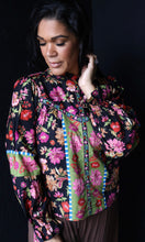 Poppy Black Exclusive Floral Border Print Top With Floral Trim