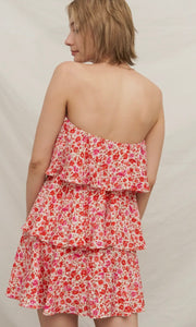 Kevlyn Floral Strapless Tired Mini Dress