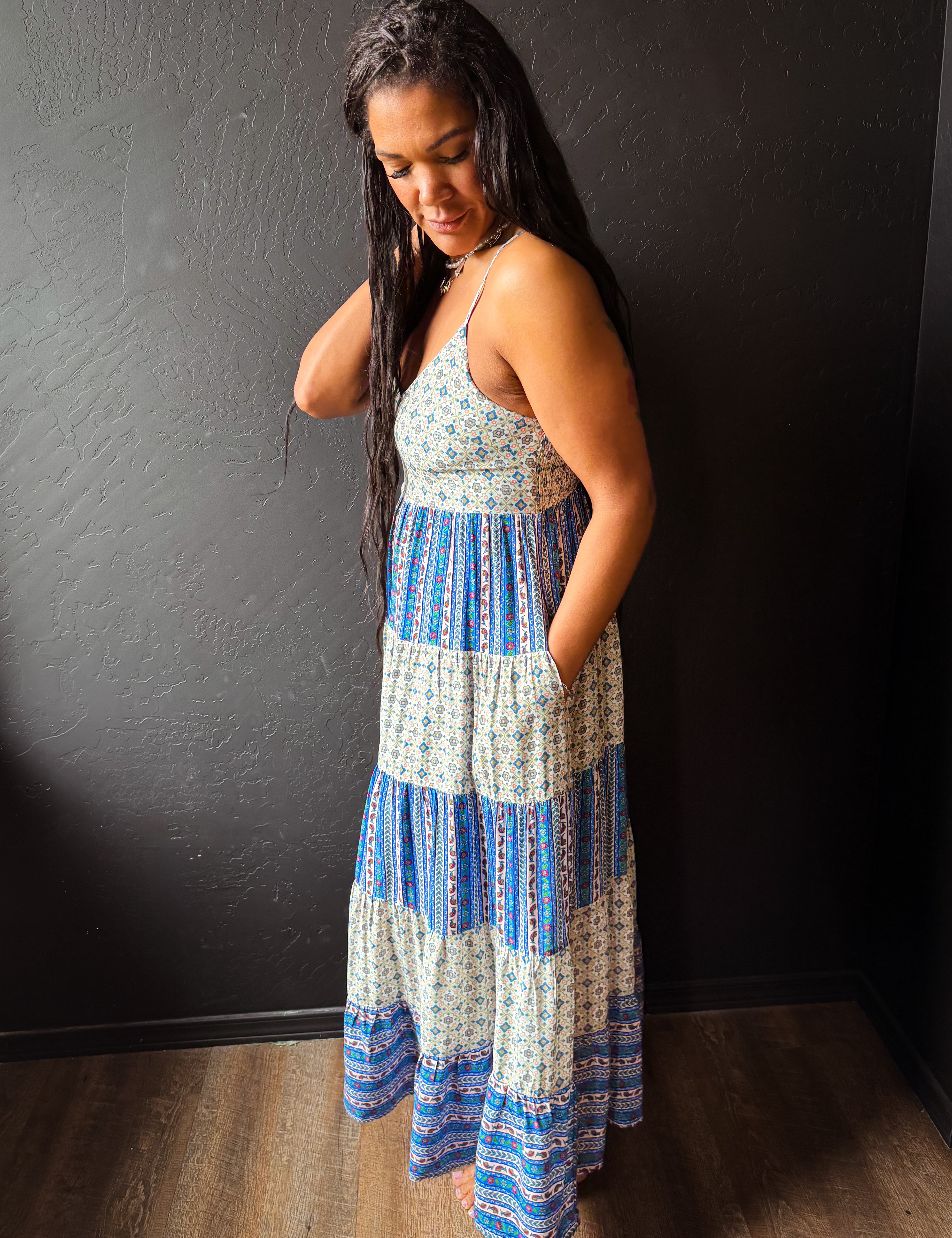 Kason Color Block Boho Maxi Sleeveless Dress