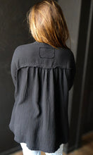 Otto Black Garment Washed Cotton Gauze Placket Blouse