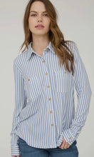Natalia Blue Stripe Collared Long Sleeve Button Down Shirt