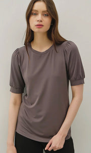Ivanna Charcoal Bamboo/Modal Ultra Soft Puff Sleeve Basic Top