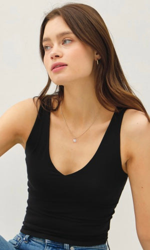 Brooke Basic Black V Neck Tank