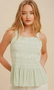 Deacon Mint Seafoam Embroidered Strappy Tank