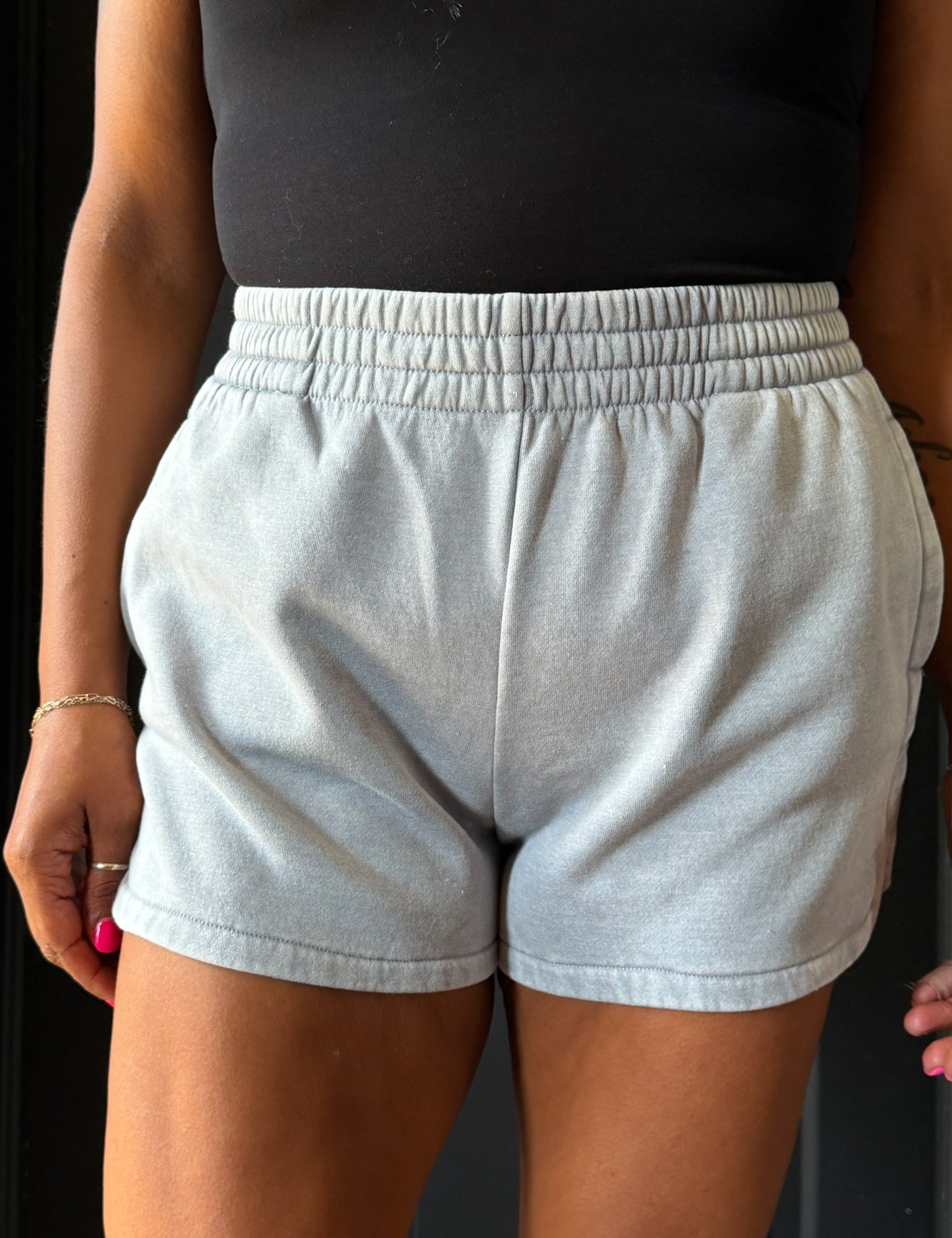Kira Acid Washed Elastic Waistband Dolphin Shorts