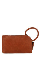 Etty Brown Braided Ring Handle Wristlet Clutch