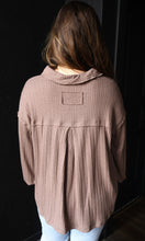 Odette Dark Taupe Quarter Split Ribbed Polo Top