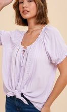 Asimy Pale Lilac Embroidered Peasant Shirt Top