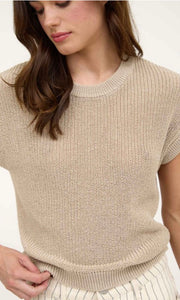 Era LT. Taupe Sheer Knit Crewneck Batwing Sweater Top