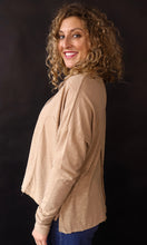 Oaklyn Taupe Garment Washed Long Sleeve Polo Top