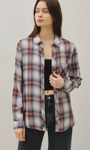 Norah Denim Robertson Plaid Long Sleeve Button Up Shirt