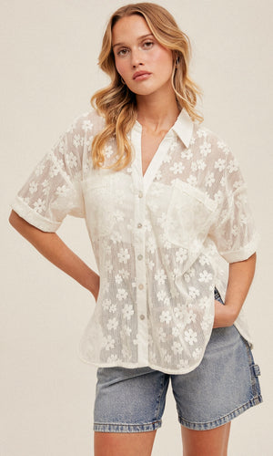 Gush Floral Lace Button Down
