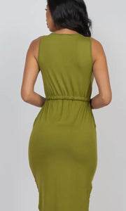Hollie Olive Drawstring Sleeveless Midi Dress