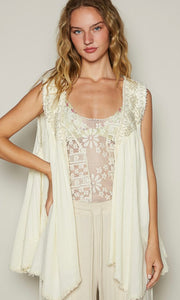 Feyre Open Front Embroidered Pearls Sleeveless Top