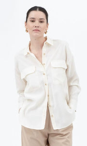 Luz Cream Lightweight Collared Button Down Long Sleeve Top