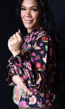 Poppy Black Exclusive Floral Border Print Top With Floral Trim