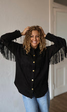 Moon Black Fringe Detailed Suede Shirt