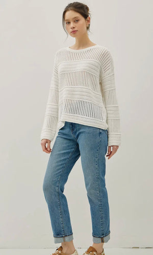 Perry Off White Fisherman Crochet Sweater