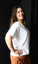 Nicholas White Washed Raw Edge V Neck Short Sleeve Knit Top