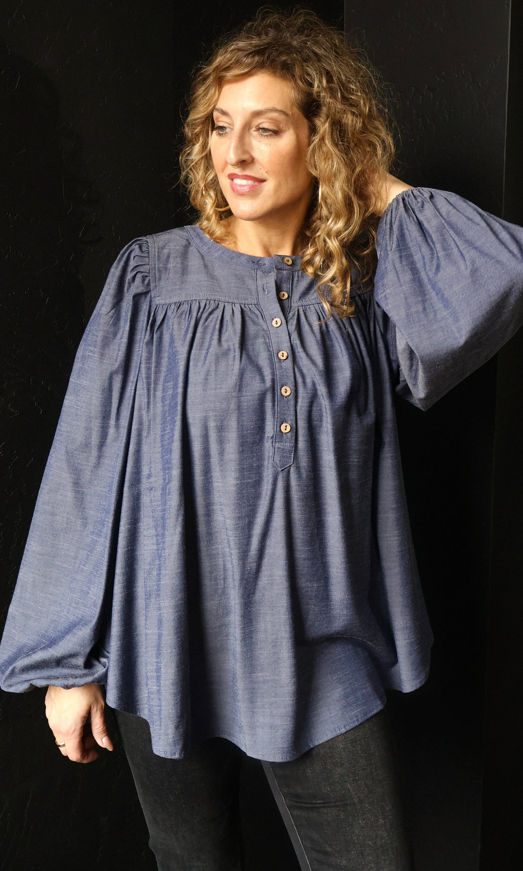 Onyx Chambray Washed Henley Shirt