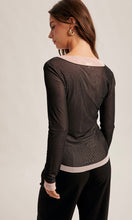 Malia Black Double Layer Scoop Neck Mesh Top