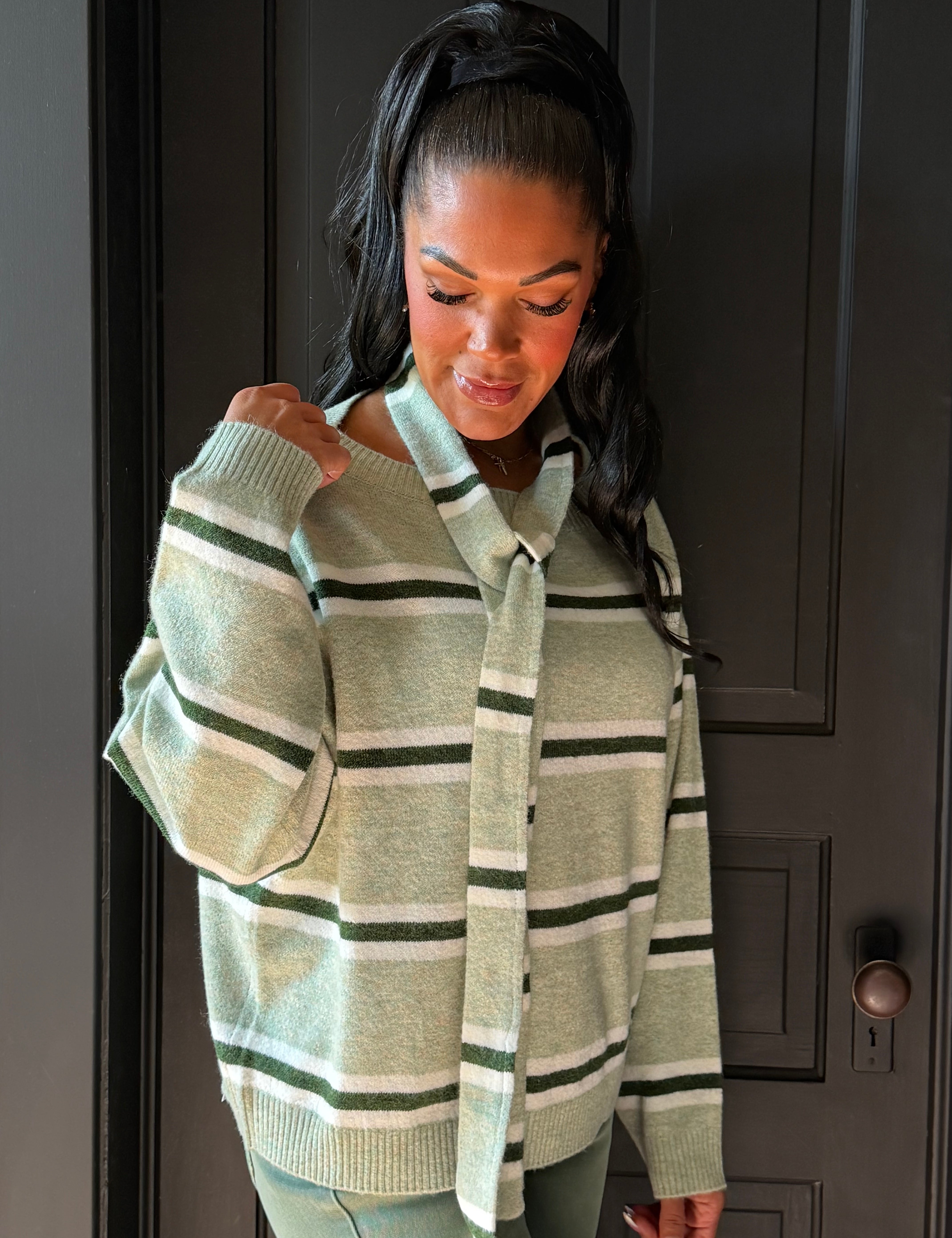 Sylvie Sage & Cream Stripe Sweater